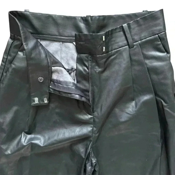 H&M Black Faux Leather Pleated Pants Size 10 Petite - Picture 3 of 8